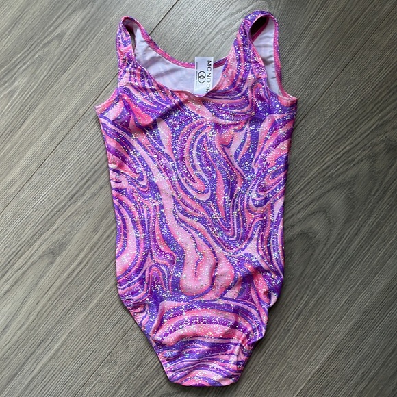Mondoor Tank Leotard Dance Gymnastics Sparkle pink purple swirl - Picture 2 of 4